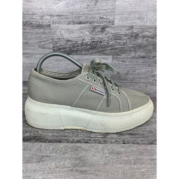 Superga Womens Gray Platform Sneakers Size 8 Canvas & Rubber Sole - Picture 5 of 8